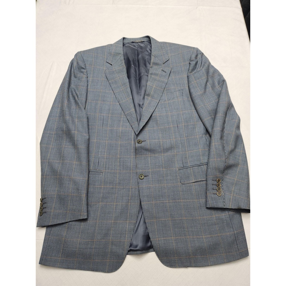 Canali Blazer Mens 54R Blue Plaid Wool Sport Coat Made In Italy Saks Fifth - Picture 1 of 16